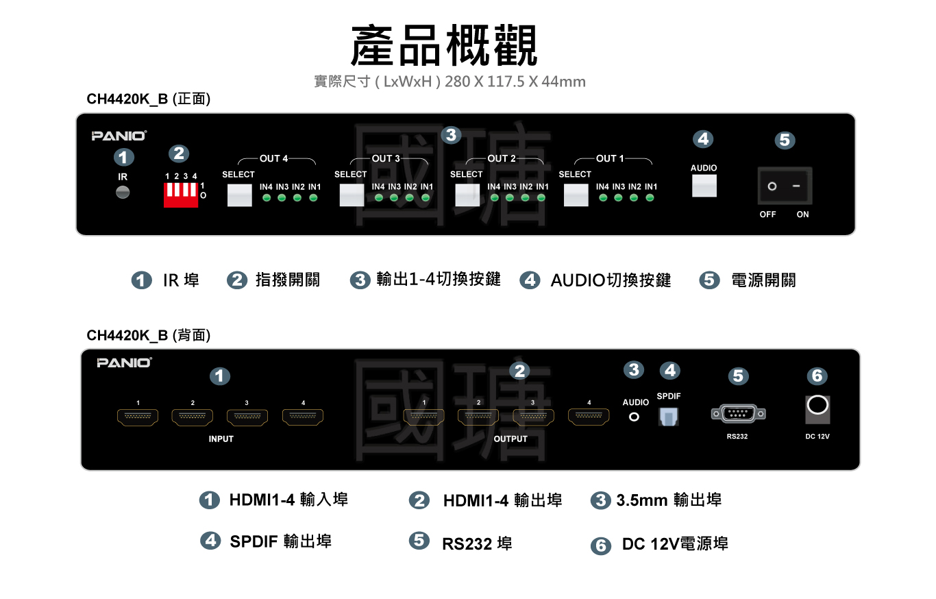 4進 4出 4K矩陣切換器