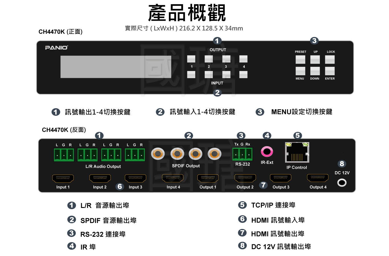 4進 4出 4K60Hz HDMI2.0 真 4K矩陣切換器