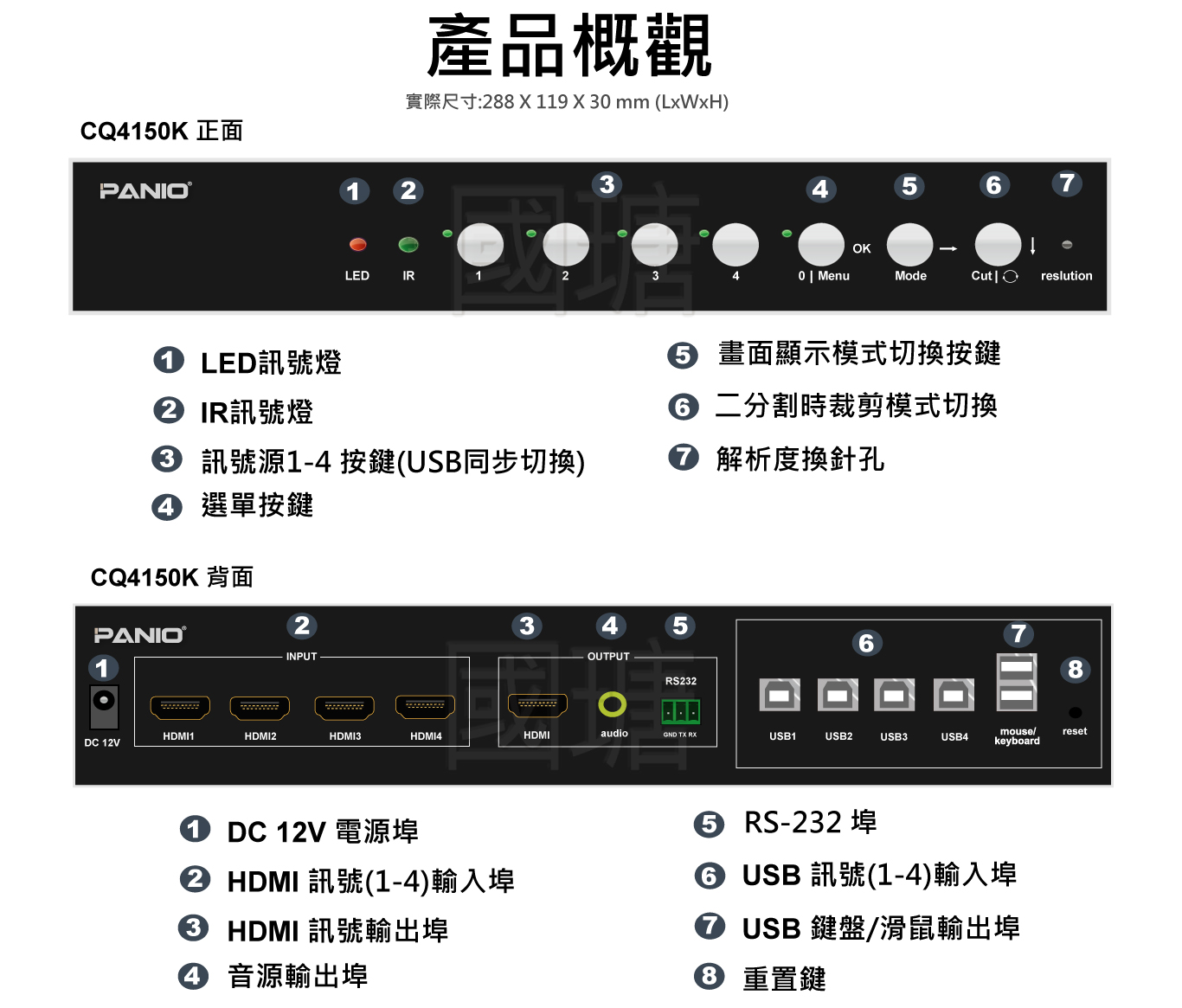 4埠USB 4K HDMI KVM 支援3840x2160 4K@60Hz 多視窗畫面分割KVM多電腦切換器